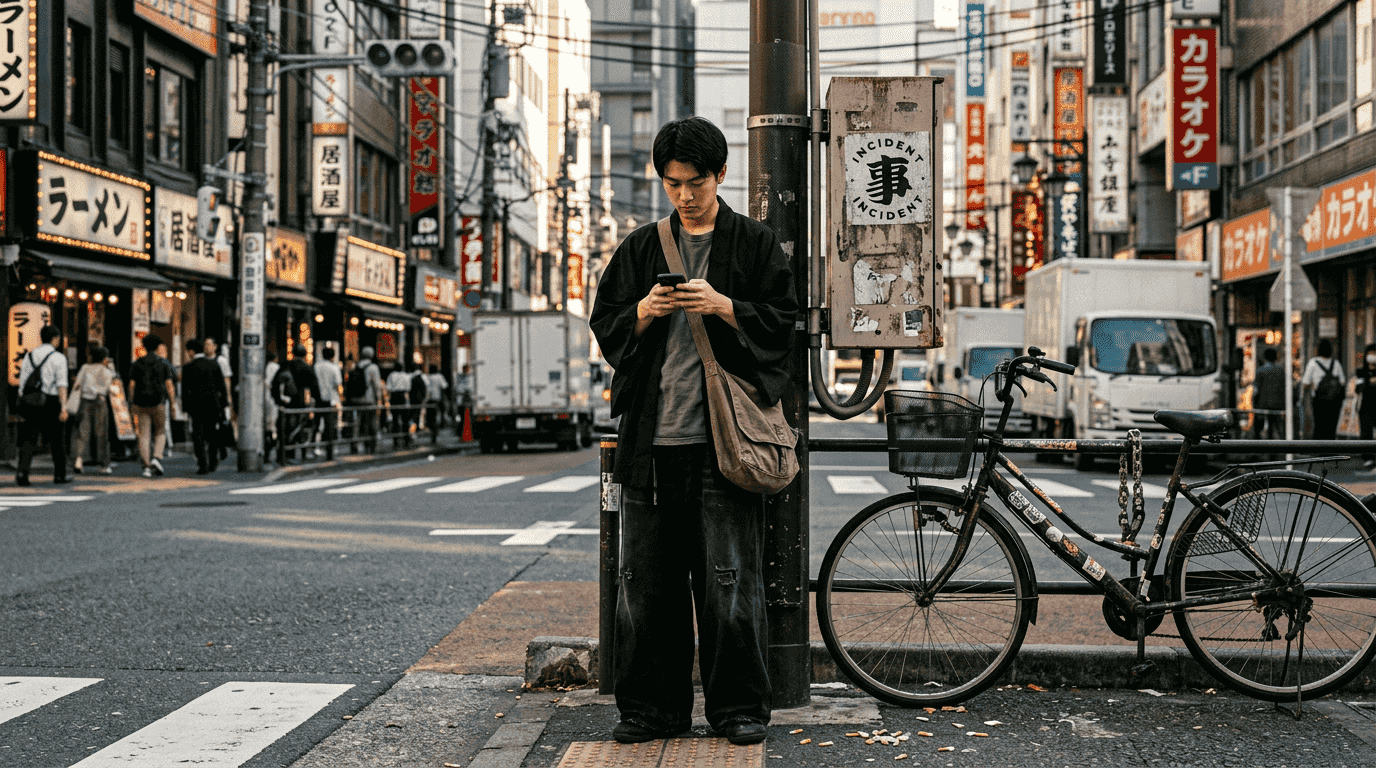 Man in kimono jacket on Tokyo street