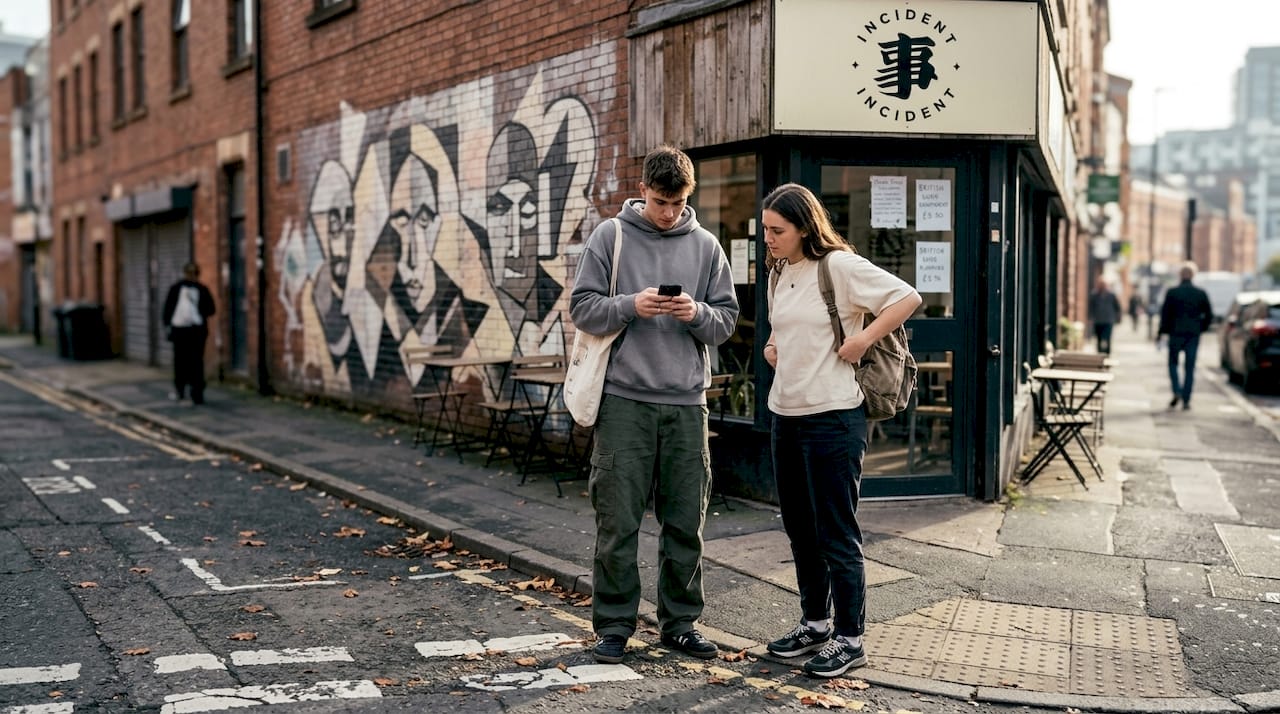 Urban streetwear silhouettes in city setting