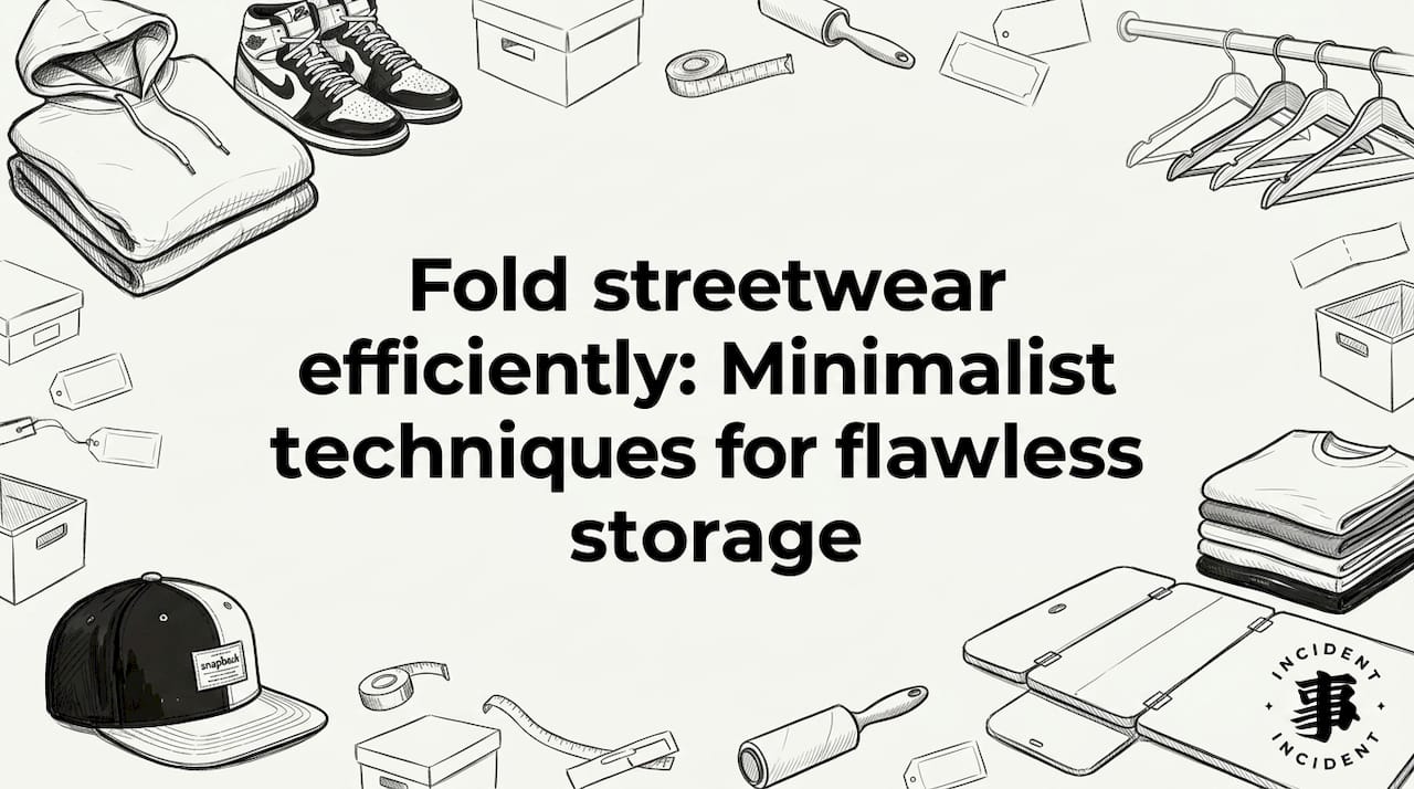 Decorative title card with folded garments and minimalist props
