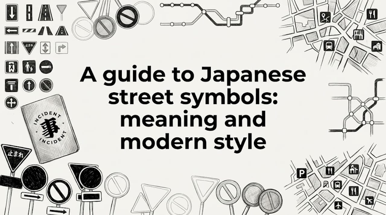 Hand-drawn street symbol motifs framing blog title space