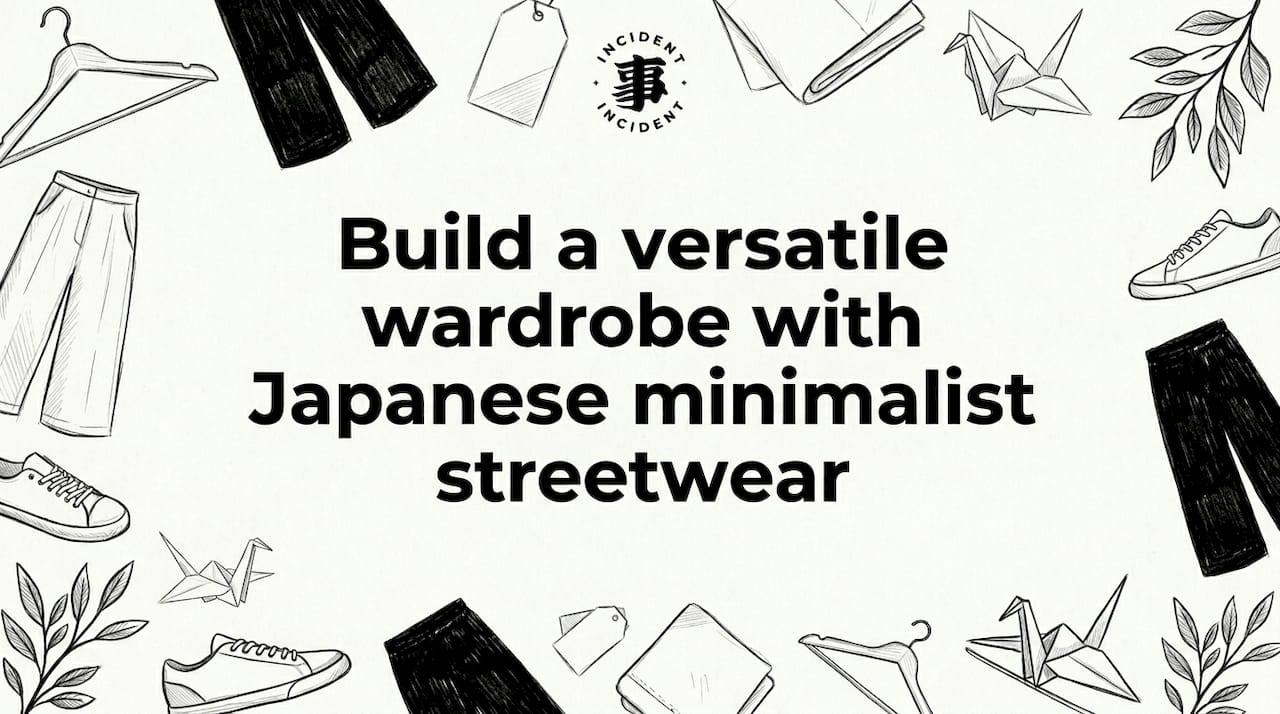 Hand-drawn title card with minimalist clothing motifs framing text area