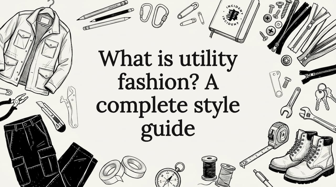 Hand-drawn utility fashion objects frame clear blog title area