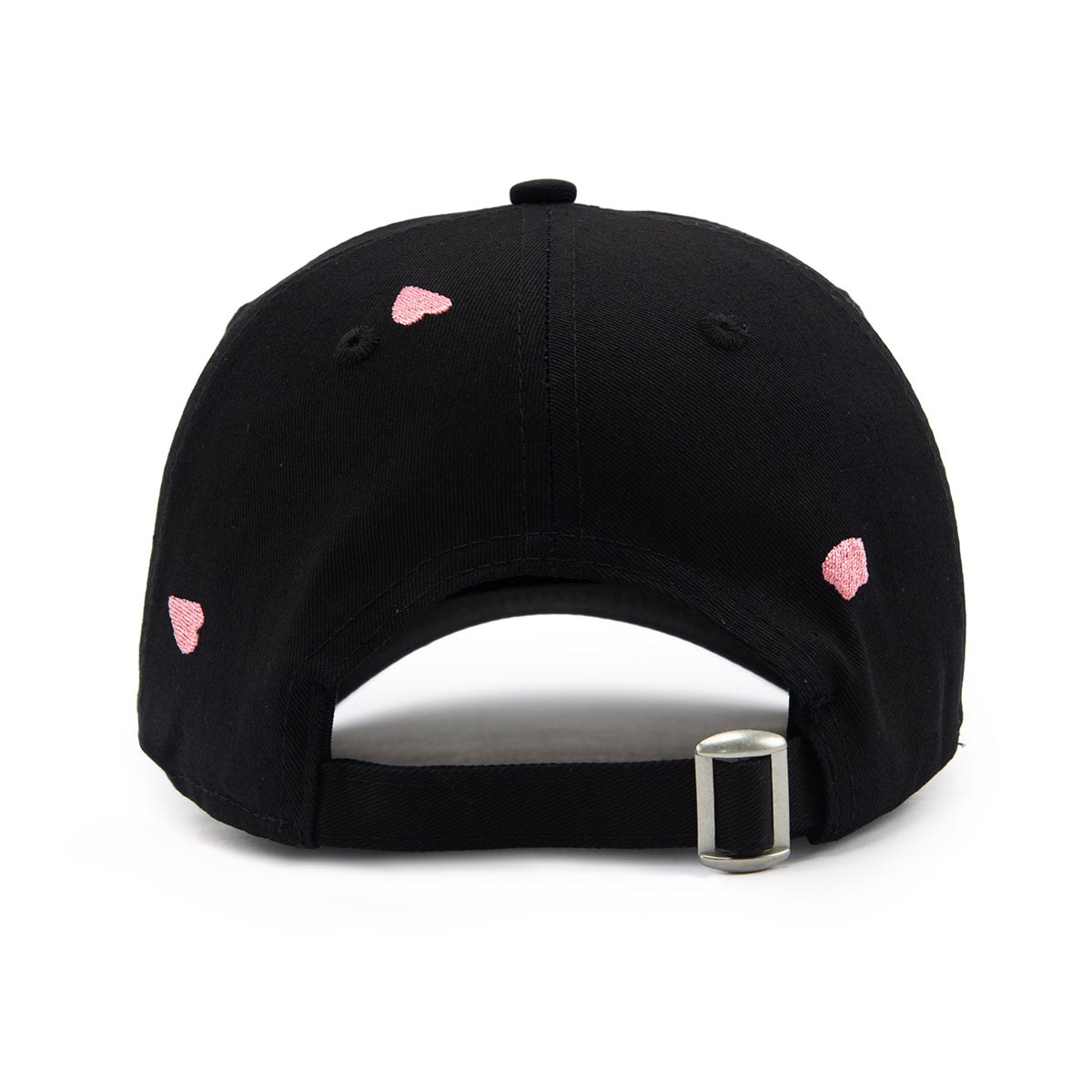 Black cap with pink sakura petals shapes on a white background