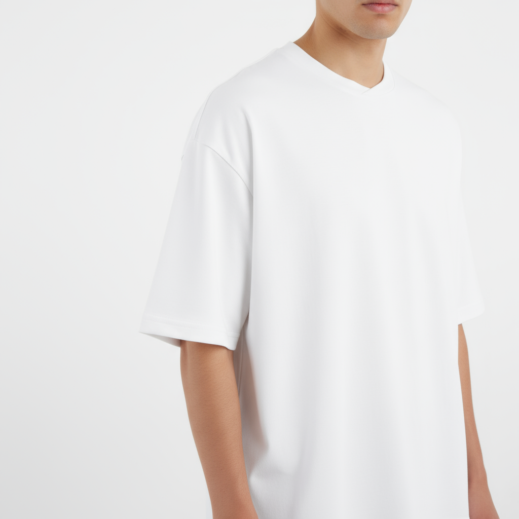 INCIDENT white Pima cotton oversized T-shirt – Japanese streetwear unisex tee, front view on model