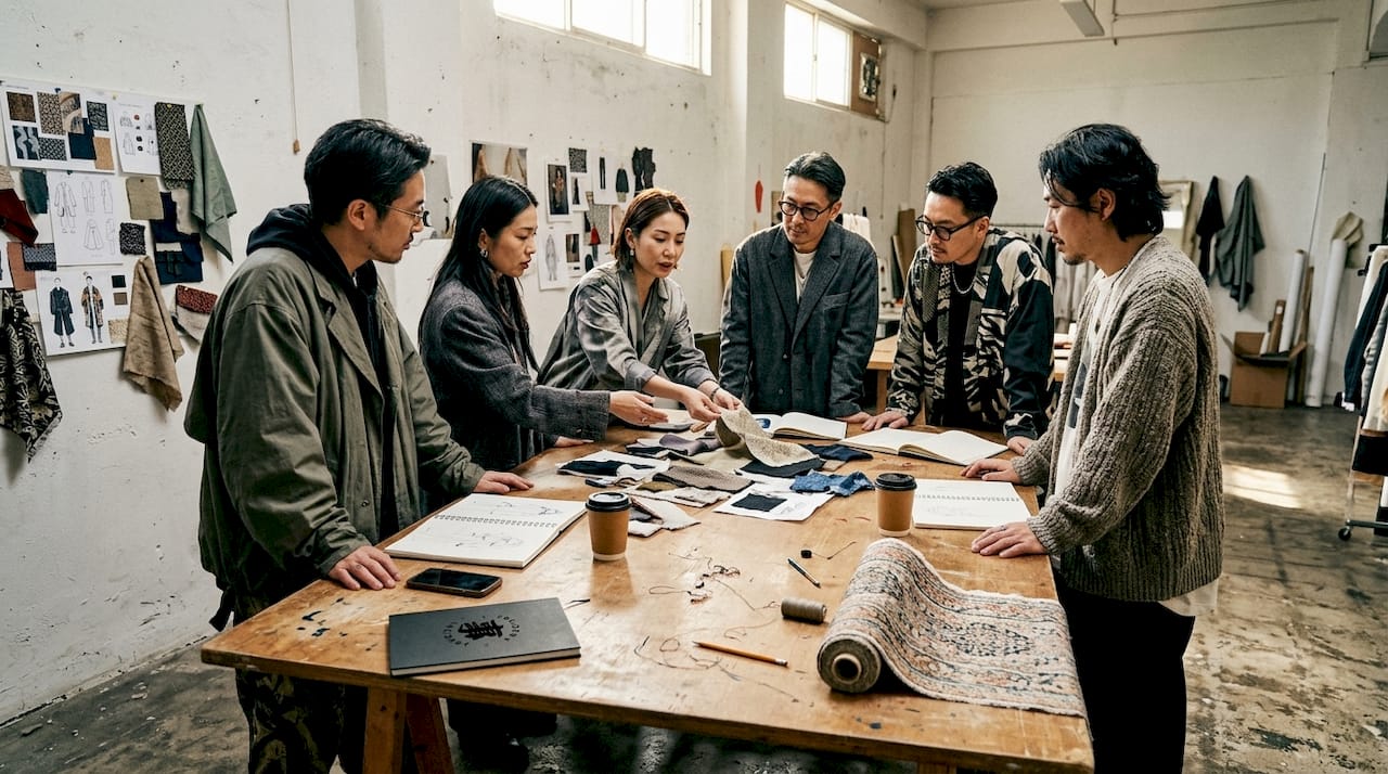 Japanese fashion designers meeting in studio