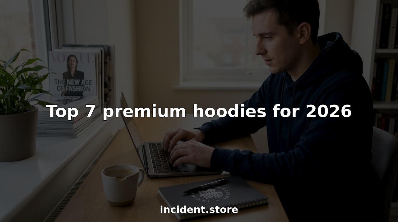 Man wearing premium hoodie in home office