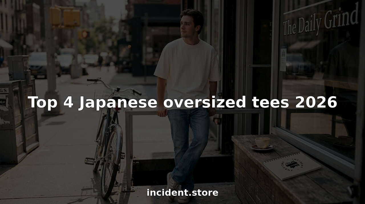 Young man wearing oversized Japanese tee on city street