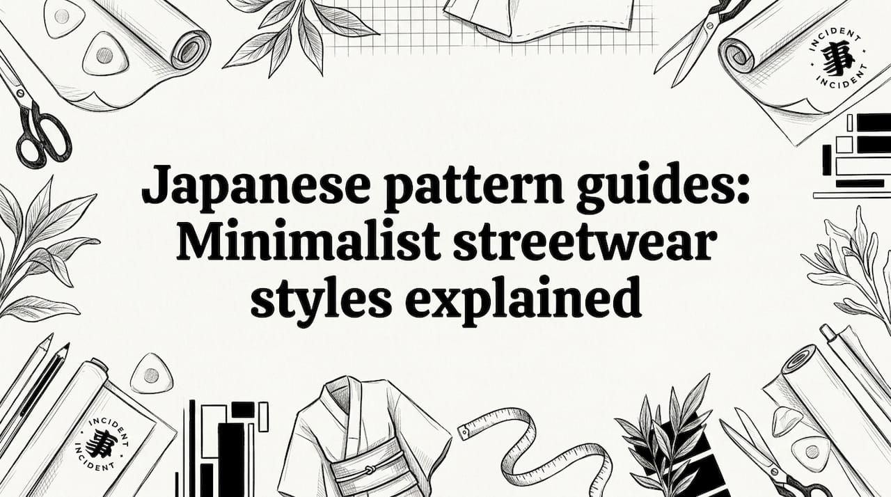 Hand-drawn Japanese sewing tools and minimalist patterns framing clean title card