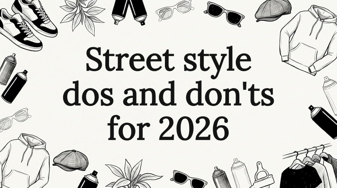 Hand-drawn street style objects framing title area