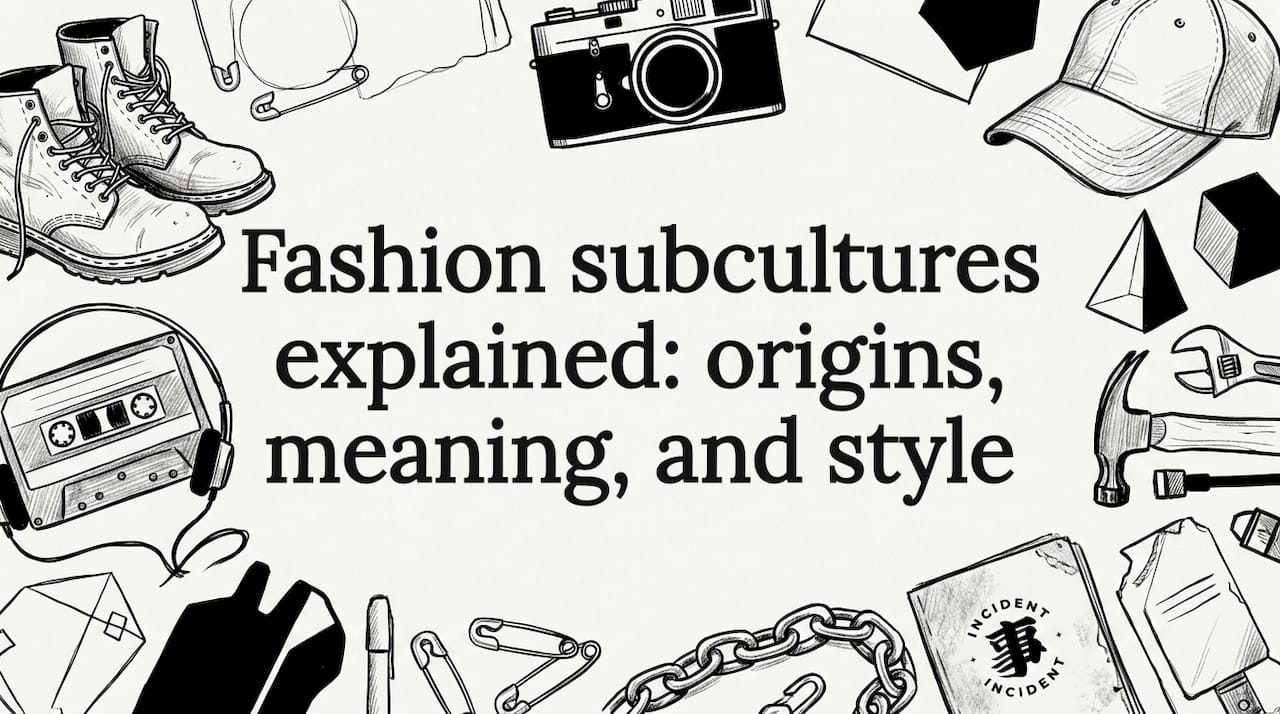 Hand-drawn blog title card with fashion props framing